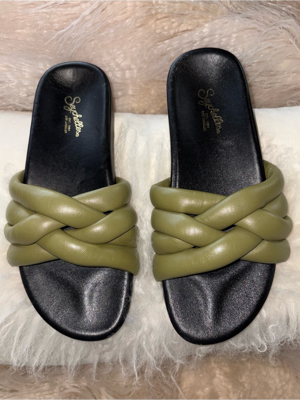 Seychelles Braided Olive Slide Sandals